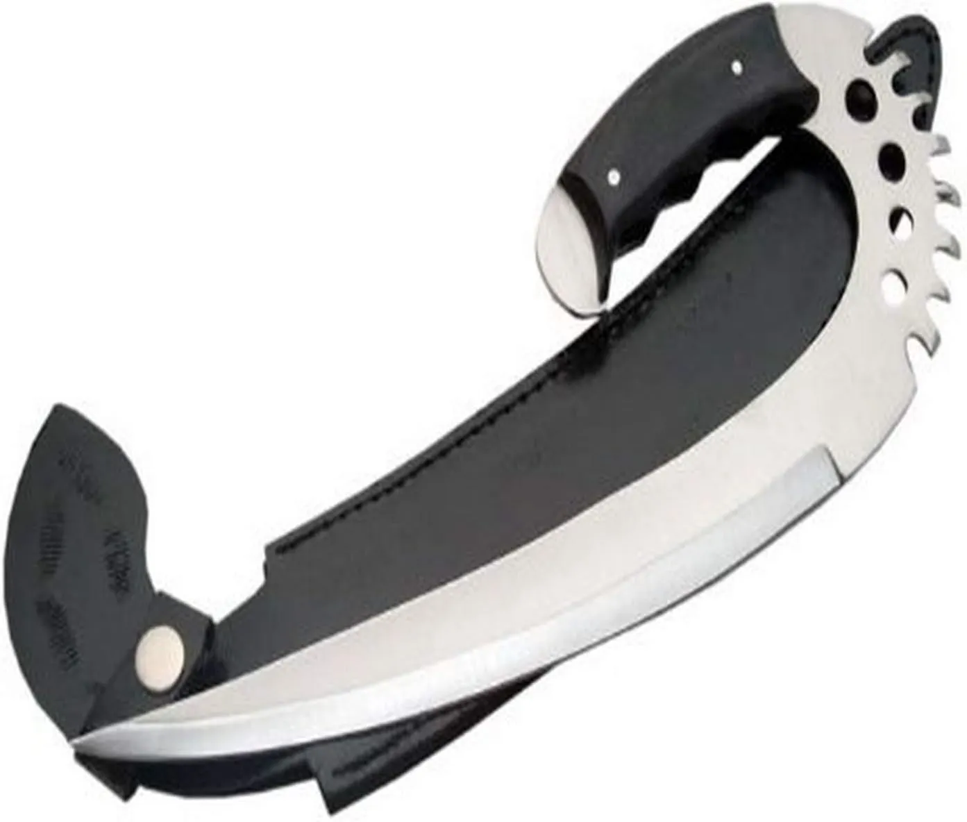 Szco Supplies 12" Fantasy Swing Blade Knife - Tactical Saber Claw with Stainless Steel Saw-Tooth Blade, Full Tang, Black Wood Handle, and Leather Sheath for Collectors, Cosplay, and Self-Defense