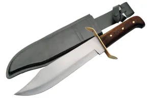 SZCO Supplies 15” Full Tang Bowie Knife with Sheath - Fixed Blade Hunting Knife for Men with Stainless Steel Blade, Wood Handle, Brass Guard, and Sheath - Hunting Knives for Men