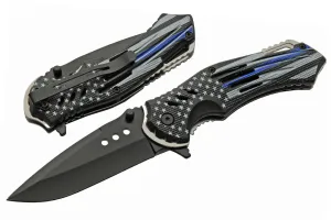 SZCO Supplies 8-Inch Police Flag Folding Knife – Assisted Open Liner Lock EDC Pocket Knife with Stainless Steel Clip Point Blade and Thin Blue Line Handle for Everyday Carry