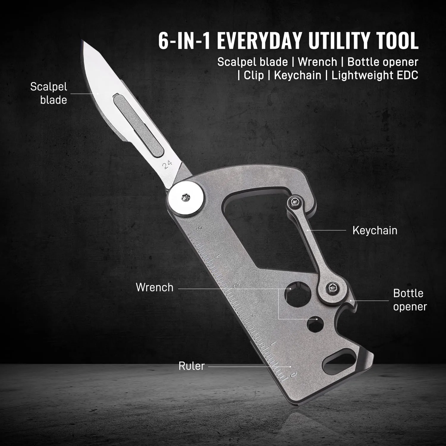 TACRAY Compact EDC Keychain Clip, Small Carabiner Keychain Holder, Anti-Lost Quick Released Backpack Hook with Multitool as Bottle Opener and Flat Screwdriver
