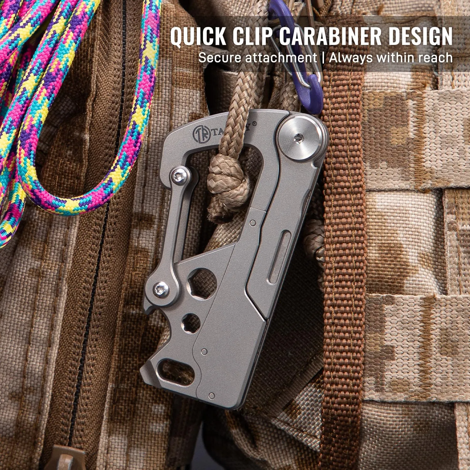 TACRAY Compact EDC Keychain Clip, Small Carabiner Keychain Holder, Anti-Lost Quick Released Backpack Hook with Multitool as Bottle Opener and Flat Screwdriver