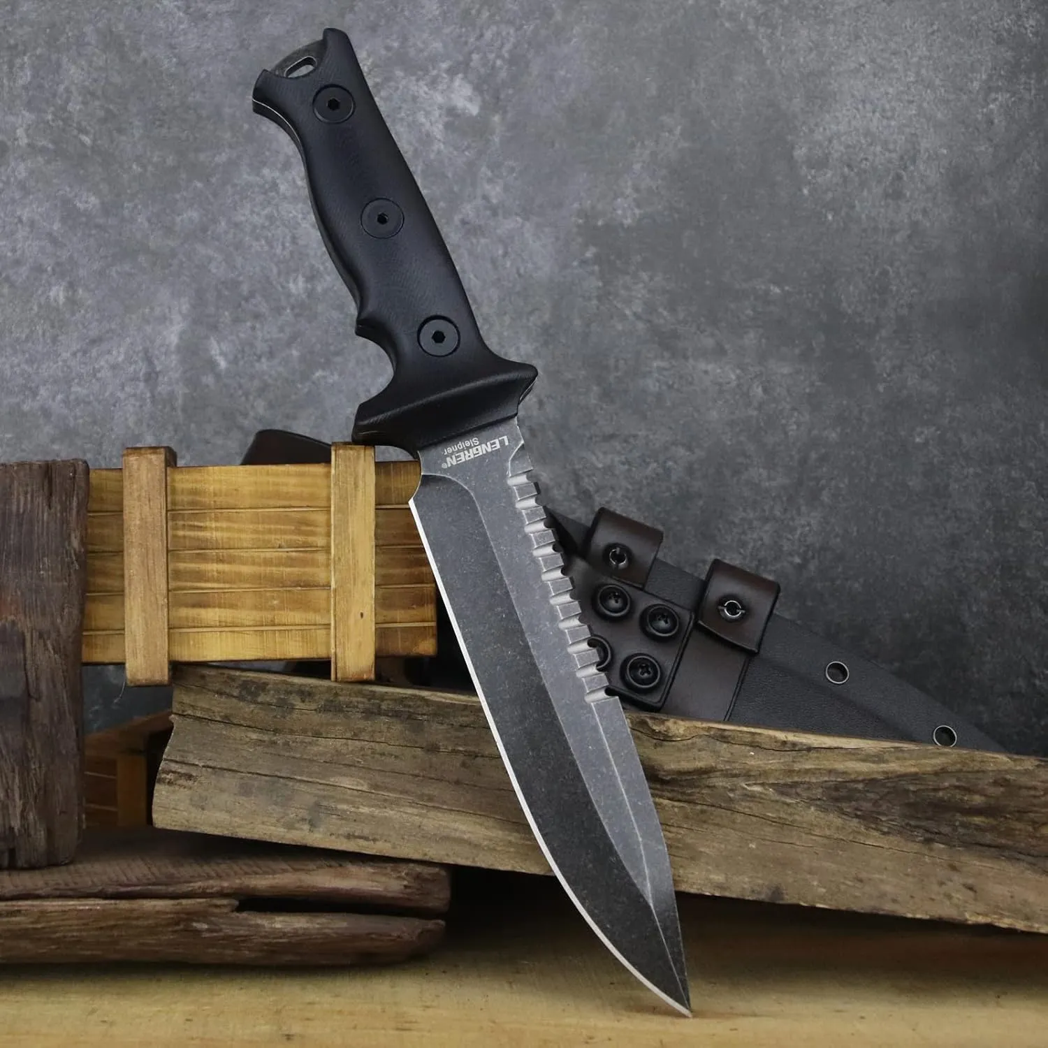 Tactical 11.5 Inches Full Tang Jungle Primitive Fixed Blade,Sharp Dorsal Tooth and Camping Survival Knife,Sleipner Steel G10 Handle,Kydex Sheath (Black)