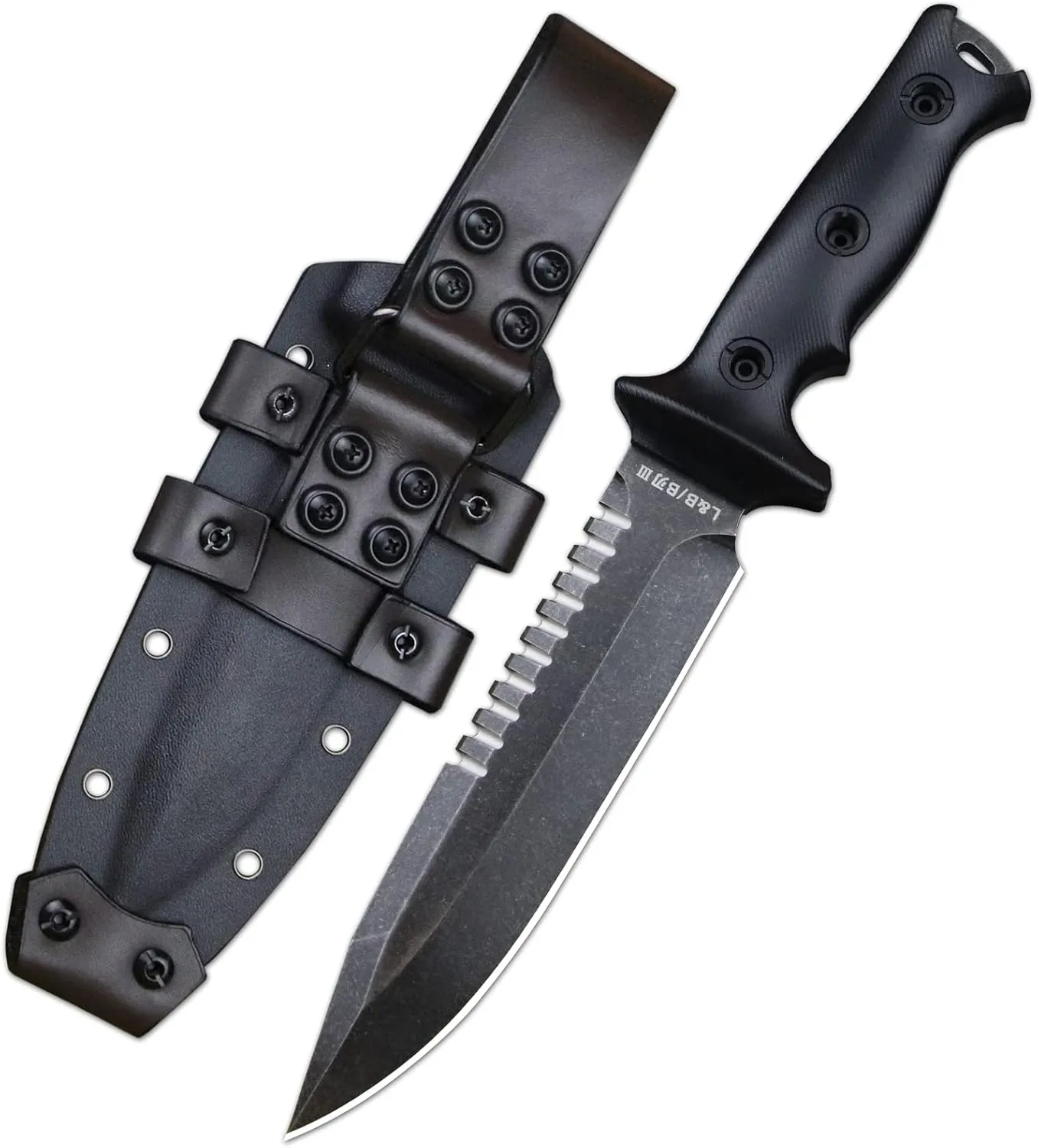 Tactical 11.5 Inches Full Tang Jungle Primitive Fixed Blade,Sharp Dorsal Tooth and Camping Survival Knife,Sleipner Steel G10 Handle,Kydex Sheath (Black)