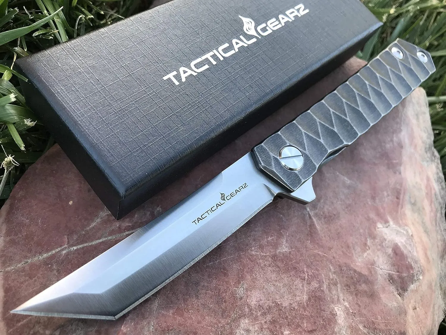 TACTICAL GEARZ Titanium Pocket Folding Knife for EDC, Solid Tc4 Titanium Handle, CPM-D2 Steel Tanto Blade, Includes Sheath (Saint DT)