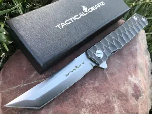 TACTICAL GEARZ Titanium Pocket Folding Knife for EDC, Solid Tc4 Titanium Handle, CPM-D2 Steel Tanto Blade, Includes Sheath (Saint DT)