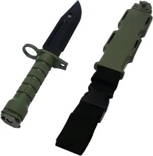Tactical Rubber Knife Military Enthusiasts Funning Cosplay Toy Sword Training Props War Game Knife Dagger Blade Rubber Fake Knives with Scabbard/Sheath,M9 Green