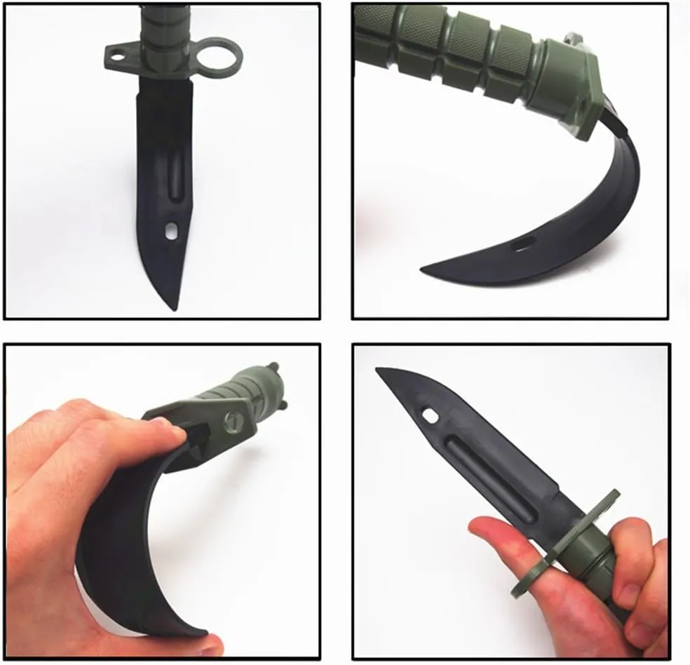 Tactical Rubber Knife Military Enthusiasts Funning Cosplay Toy Sword Training Props War Game Knife Dagger Blade Rubber Fake Knives with Scabbard/Sheath,M9 Green