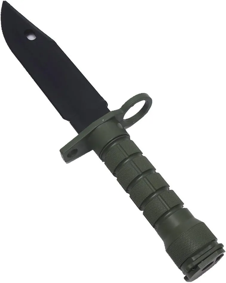 Tactical Rubber Knife Military Enthusiasts Funning Cosplay Toy Sword Training Props War Game Knife Dagger Blade Rubber Fake Knives with Scabbard/Sheath,M9 Green