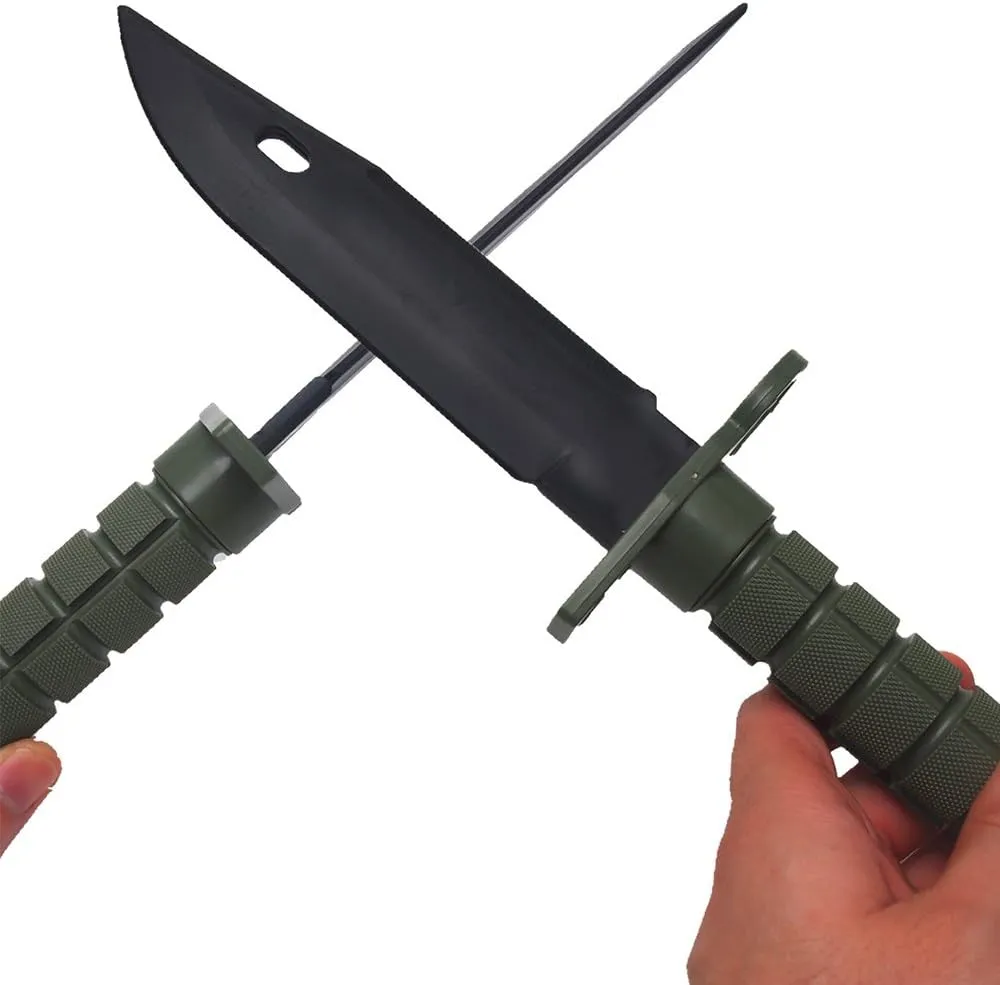 Tactical Rubber Knife Military Enthusiasts Funning Cosplay Toy Sword Training Props War Game Knife Dagger Blade Rubber Fake Knives with Scabbard/Sheath,M9 Green