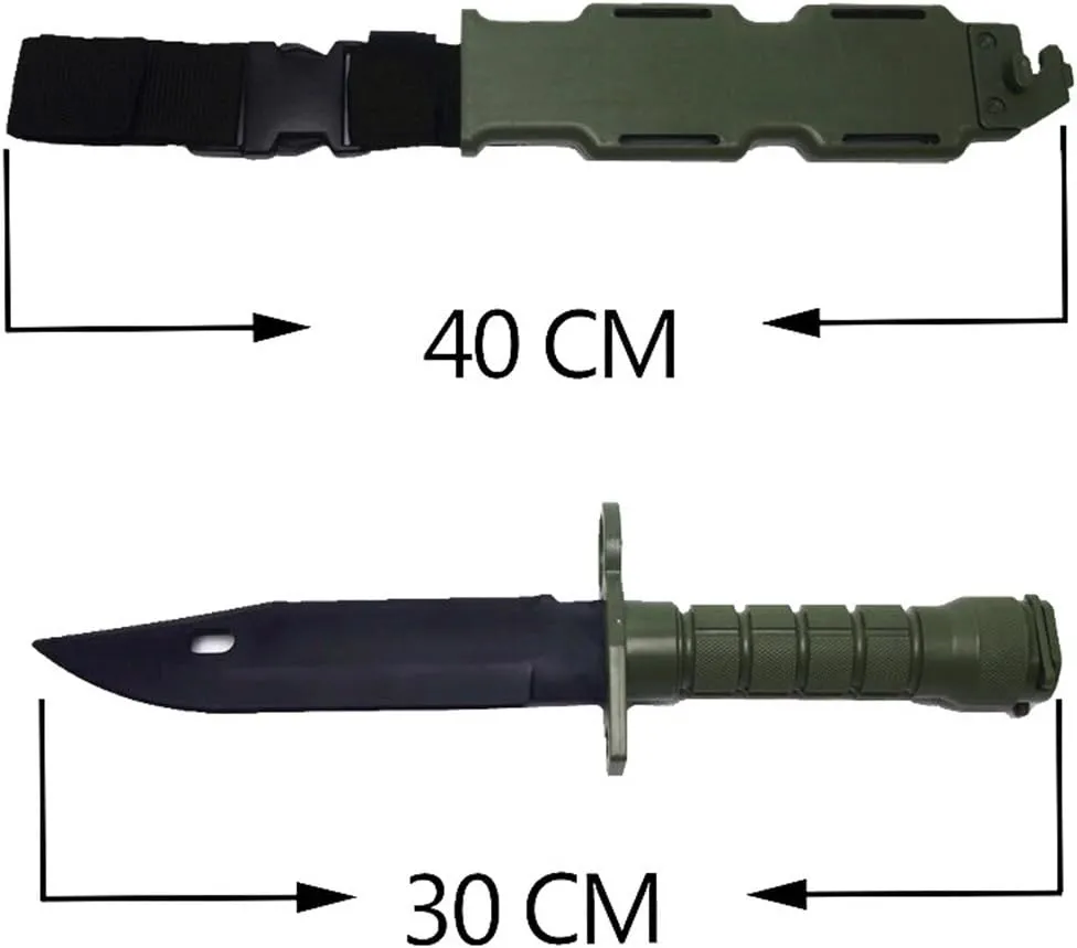 Tactical Rubber Knife Military Enthusiasts Funning Cosplay Toy Sword Training Props War Game Knife Dagger Blade Rubber Fake Knives with Scabbard/Sheath,M9 Green