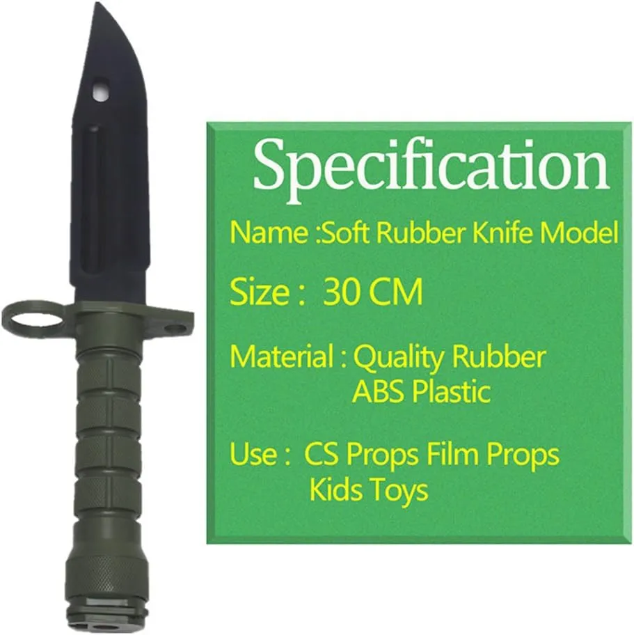 Tactical Rubber Knife Military Enthusiasts Funning Cosplay Toy Sword Training Props War Game Knife Dagger Blade Rubber Fake Knives with Scabbard/Sheath,M9 Green