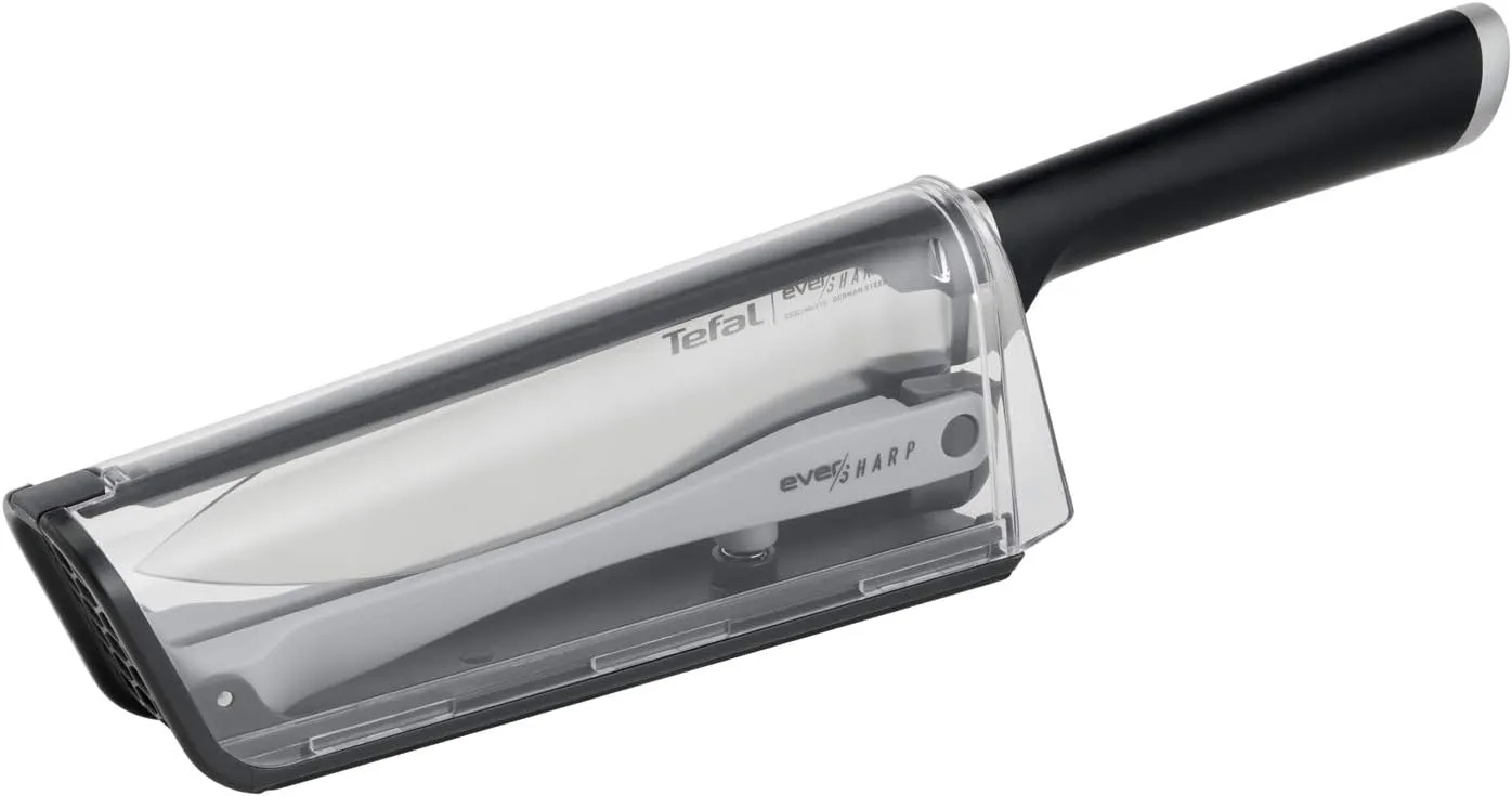 Tefal Ever Sharp Chef Knife 6.5" - Integrated Sharpener in Sheath - Double Pivot Sharpening Technology - Secure Locking System - German Stainless Steel K2569004
