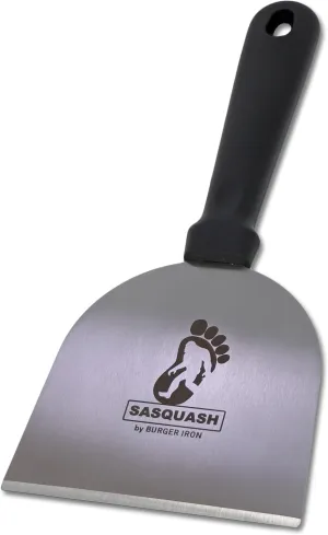The Sasquash 'Scrape-Ula' Smashed Burger Scraper   Spatula Hybrid - Professional Grade Griddle Tool - 5 Inch Wide, Knife Grade Stainless Steel, Two-Handed Mega Burger Turner