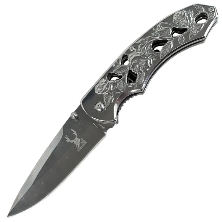 TheBoneEdge 8" Spring Assisted Tactical Sharp Knife with Strap Holder - Silver 9747