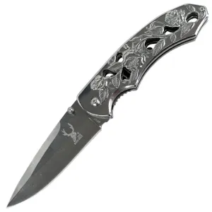 TheBoneEdge 8" Spring Assisted Tactical Sharp Knife with Strap Holder - Silver 9747