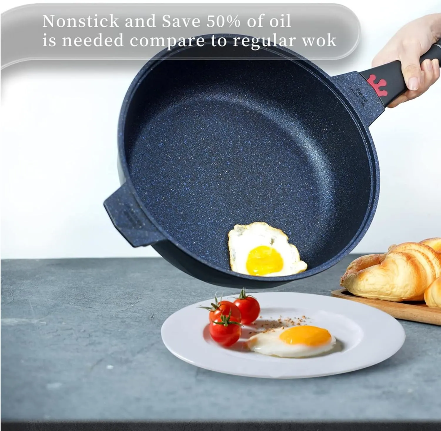 TIBORANG 8 in 1 Multipurpose 11 Inch 5 Quart Heat Indicator Nonstick Deep Frying Pan with Glass Lid, Stay-cool Handle, Steamed Grid, PFOA-Free,Dishwasher&Oven Safe,Works with All Stovetops (Black)