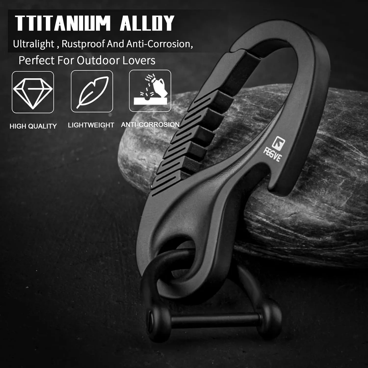 TISUR Titanium Carabiner Key Holder Anti-Lost Quick Release Heavy Duty Bottle Opener Car Key Chain for Men(Taiji D ring)