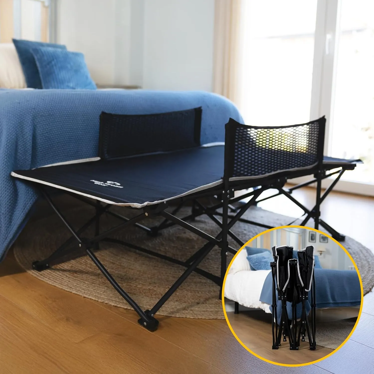 Toddler Cot Bed: Kids Travel Camping Bed, a Portable Folding Cot for Kids Great for Outdoors and Young Guests at Home. Comfortable Kids Sleeping Cot Easy to Store and Use (Light Blue)
