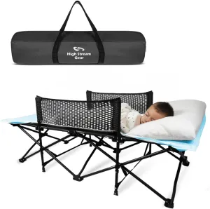 Toddler Cot Bed: Kids Travel Camping Bed, a Portable Folding Cot for Kids Great for Outdoors and Young Guests at Home. Comfortable Kids Sleeping Cot Easy to Store and Use (Light Blue)
