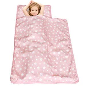 Toddler Nap Mat Pink for Girls Kids Sleeping Mat with Pillow and Fleece Blanket, Lightweight Perfect for Kids Preschool, Daycare, Travel Sleeping Bag, Fit Standard Cot