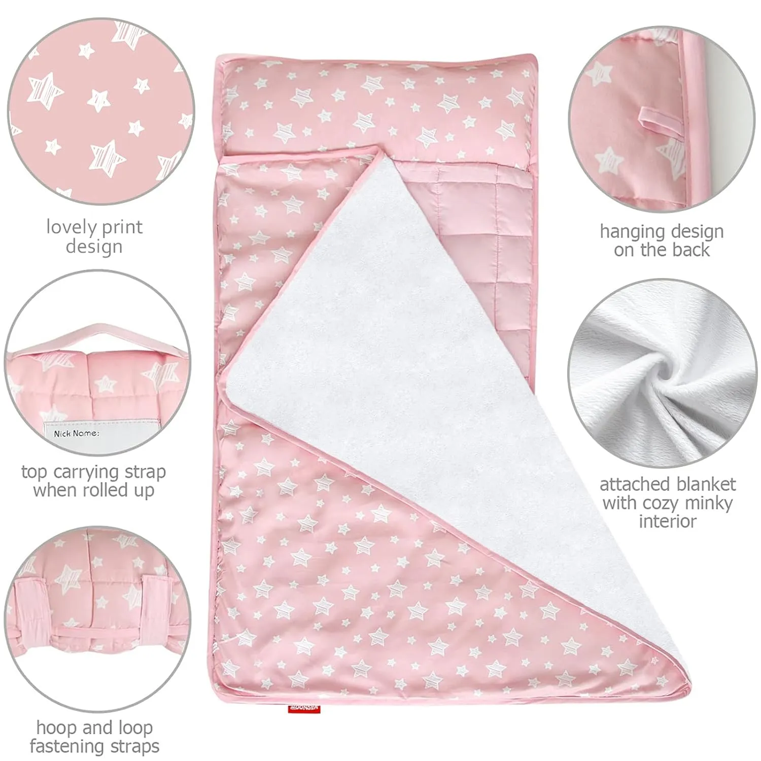 Toddler Nap Mat Pink for Girls Kids Sleeping Mat with Pillow and Fleece Blanket, Lightweight Perfect for Kids Preschool, Daycare, Travel Sleeping Bag, Fit Standard Cot