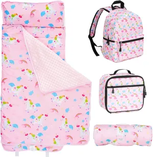 Toddler Nap Mat with Matching Backpack & Lunchbox, Kids Sleeping Bag with Removable Pillow & Blanket, Napping Mats for Preschool, Daycare, Travel, Pre K Roll up Slumber Bags for Ages 3-6 Years