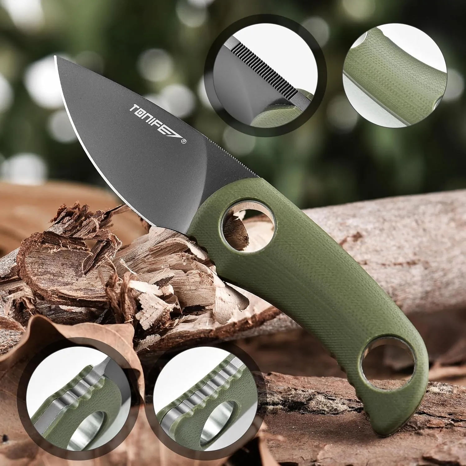 TONIFE Fixed Blade Knife 4.8cm, Mini Neck Knife with Kydex Sheath and Cord, EDC Portable Fixed Knife for Outdoor Survival