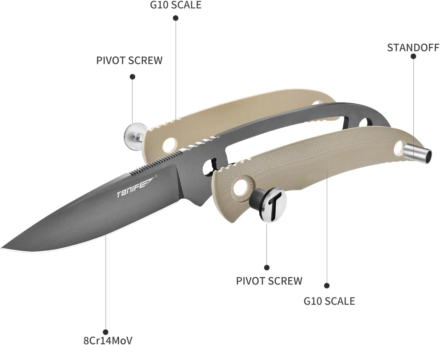 TONIFE Nova 2.68'' Blade Mini Neck Knife Full Tang Fixed Blade Knife with Kydex Sheath and Adjustable Paracord Lanyard for Camping Outdoor Survival Tool (Warm Sand Gray Titanium)