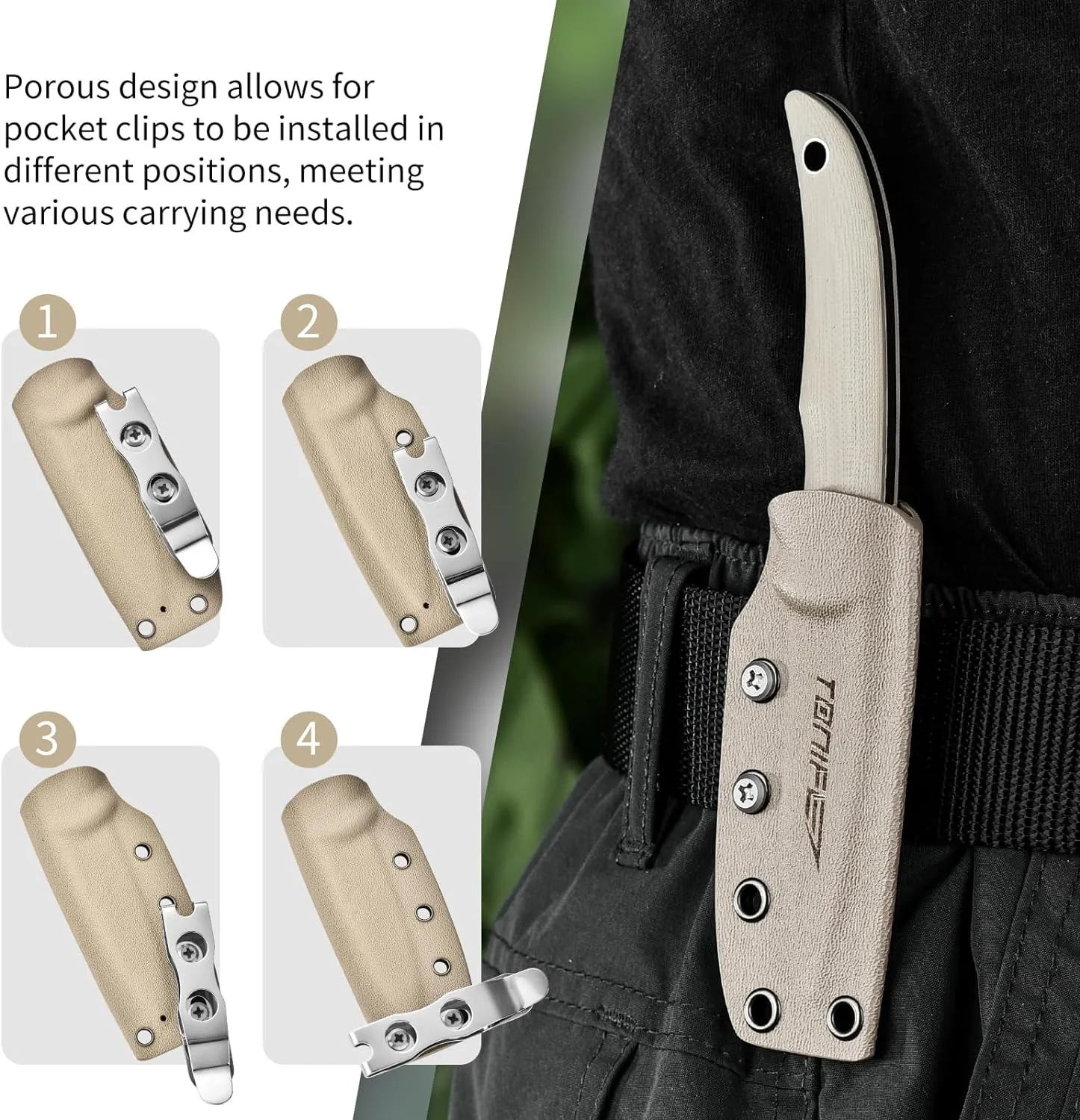 TONIFE Nova 2.68'' Blade Mini Neck Knife Full Tang Fixed Blade Knife with Kydex Sheath and Adjustable Paracord Lanyard for Camping Outdoor Survival Tool (Warm Sand Gray Titanium)