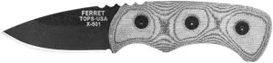 Tops Knives Ferret Full Tang Fixed Blade- Black Traction Coating Blade Finish- Black Kydex Sheath w/Neck Landyard