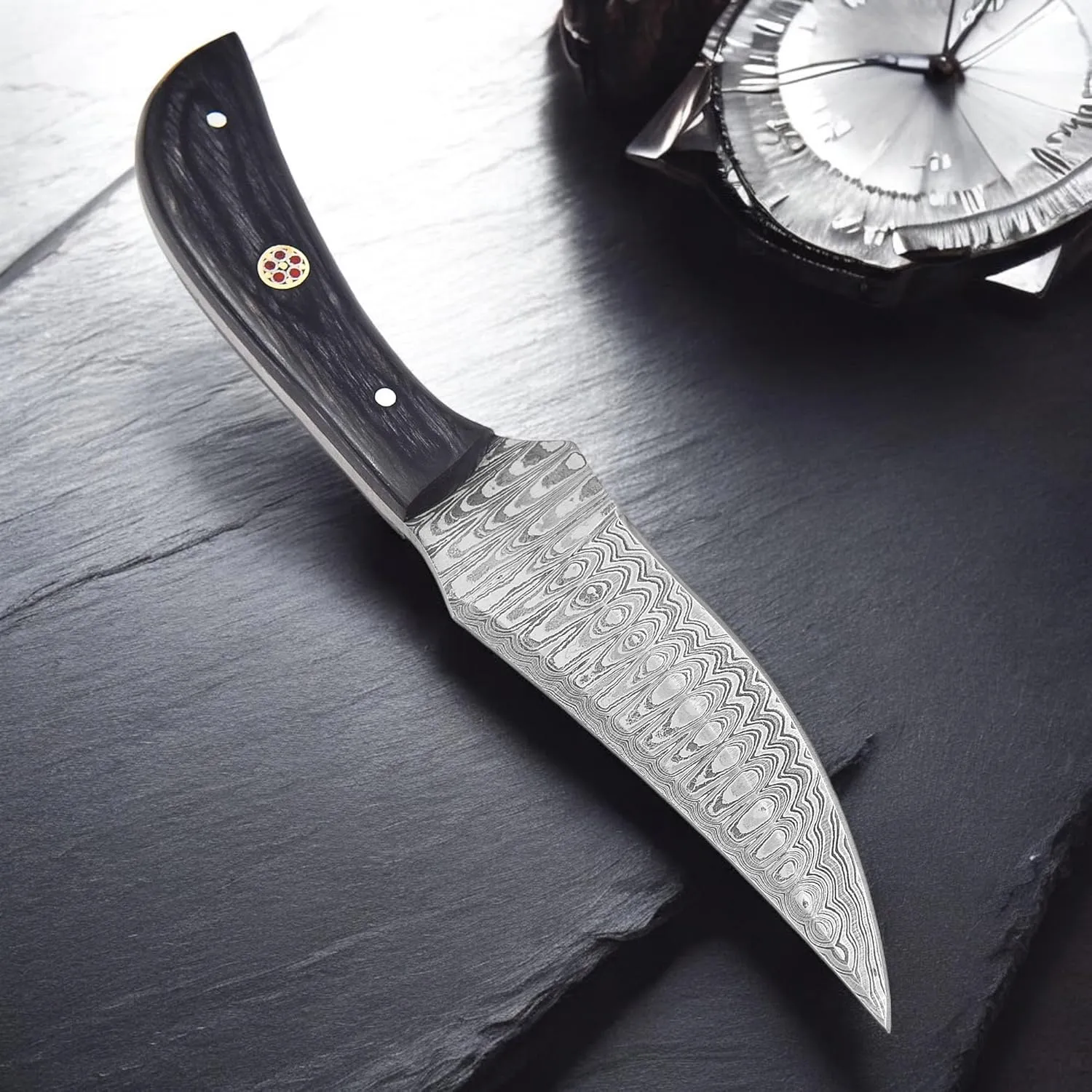 TR-1168 Custom Handmade Damascus Steel 8 Inches Bushcraft Knife - Perfect Grip Engineered wood Handle