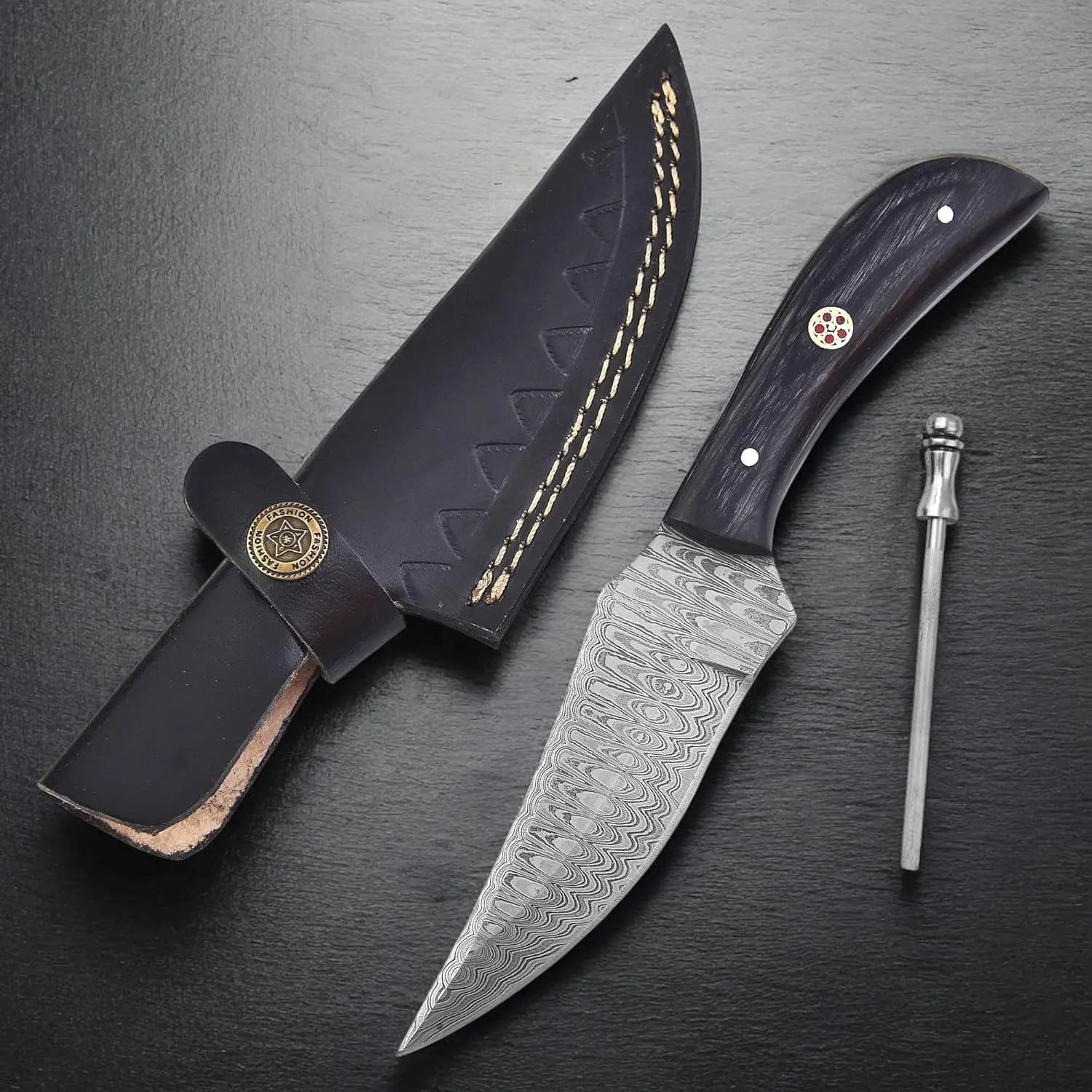 TR-1168 Custom Handmade Damascus Steel 8 Inches Bushcraft Knife - Perfect Grip Engineered wood Handle