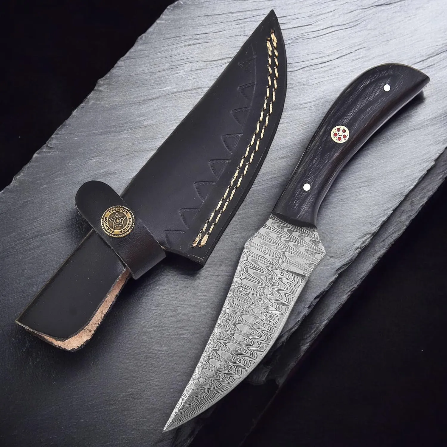 TR-1168 Custom Handmade Damascus Steel 8 Inches Bushcraft Knife - Perfect Grip Engineered wood Handle