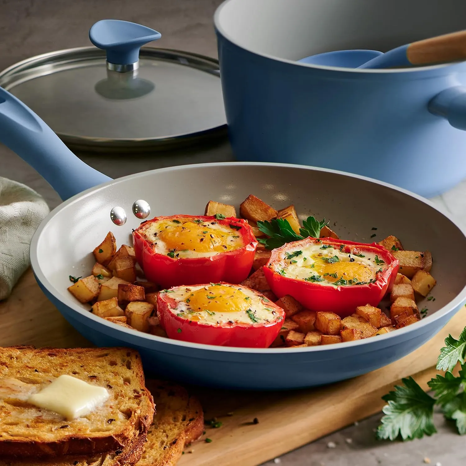 Tramontina 14-Piece Ceramic Non Stick Cookware Set with Lids, Heavy-Gauge Aluminum Pots and Pans Kitchen Set with Nonstick Coating, Dishwasher and Oven Safe (Blue)