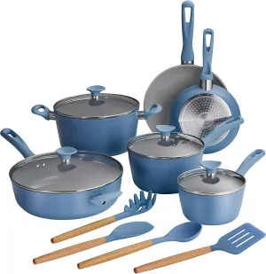 Tramontina 14-Piece Ceramic Non Stick Cookware Set with Lids, Heavy-Gauge Aluminum Pots and Pans Kitchen Set with Nonstick Coating, Dishwasher and Oven Safe (Blue)