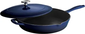 Tramontina Enameled Cast Iron Skillet with Lid, 12-inch Frying Pan, Blue