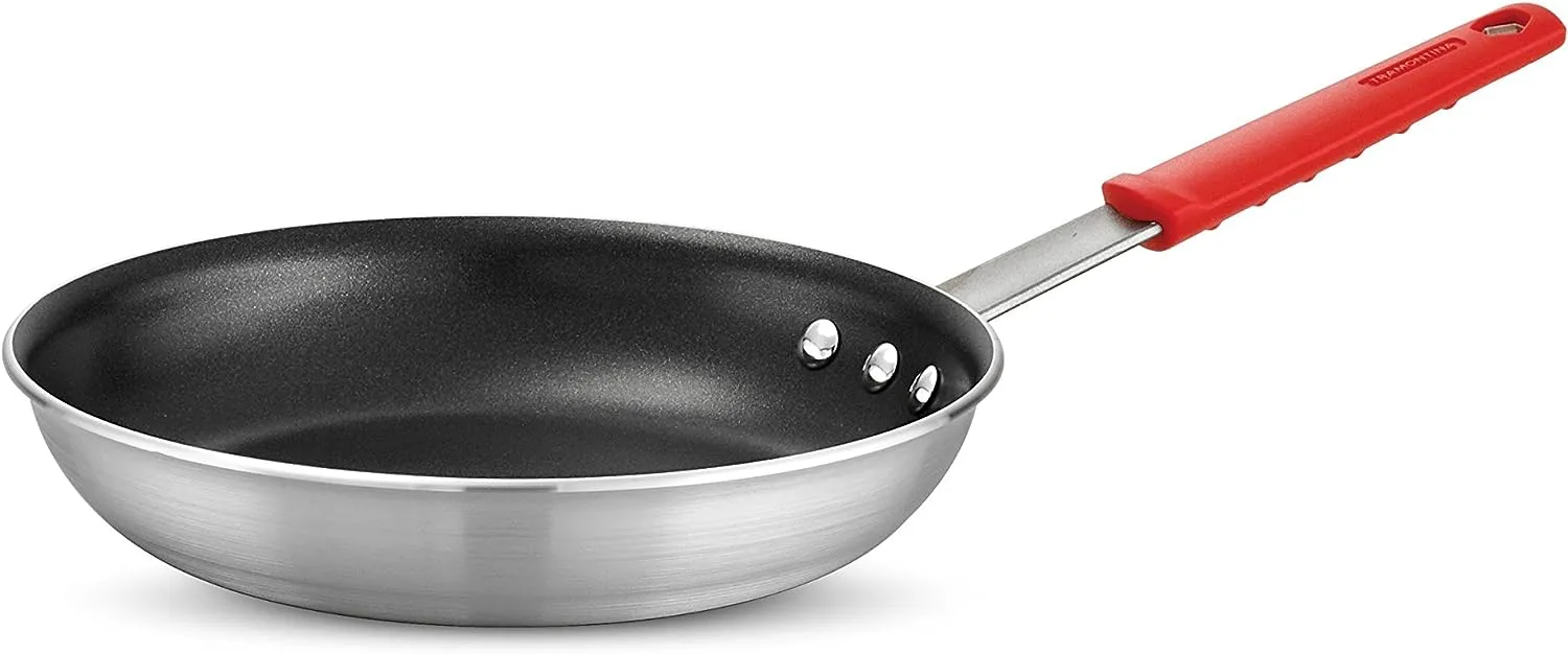 Tramontina Professional 10-Inch Non Stick Frying Pan, Heavy-Gauge Aluminum Skillet with Reinforced Nonstick Coating, Red Handle, Dishwasher and Oven Safe