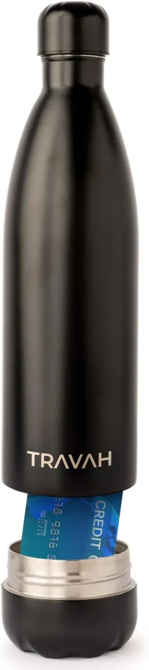Travah Diversion Water Bottle Safe for Travel and Home - Leak Proof Stainless Steel Tumbler with Hidden Storage - 17oz (Matte Black)