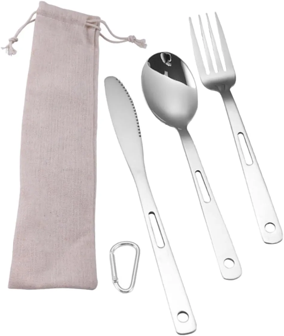Travel Cutlery for Outdoor 5pcs Stainless Steel Spoon Knife Fork Compact Camping Tableware Set