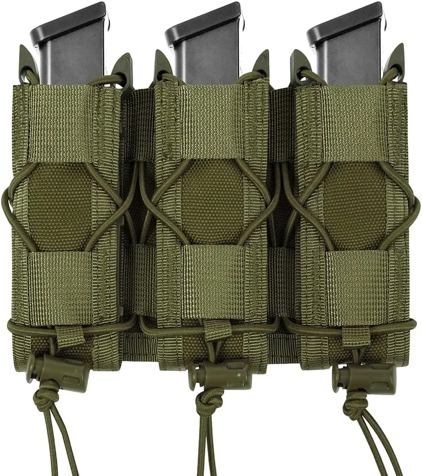 Triple 9MM Mag Pouch,Molle Pistol Triple Magazine Holster,3 Magazine Holder 9mm Universal,Open-Top Handgun Ammo Holder for 9mm/.40 Calibers 45acp Glock Compatible MOLLE Belts