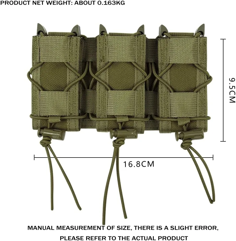 Triple 9MM Mag Pouch,Molle Pistol Triple Magazine Holster,3 Magazine Holder 9mm Universal,Open-Top Handgun Ammo Holder for 9mm/.40 Calibers 45acp Glock Compatible MOLLE Belts