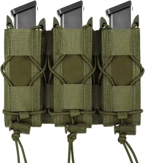 Triple 9MM Mag Pouch,Molle Pistol Triple Magazine Holster,3 Magazine Holder 9mm Universal,Open-Top Handgun Ammo Holder for 9mm/.40 Calibers 45acp Glock Compatible MOLLE Belts