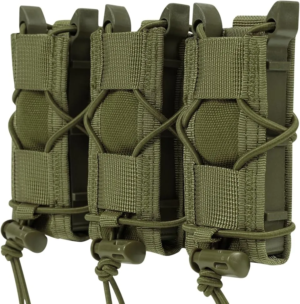 Triple 9MM Mag Pouch,Molle Pistol Triple Magazine Holster,3 Magazine Holder 9mm Universal,Open-Top Handgun Ammo Holder for 9mm/.40 Calibers 45acp Glock Compatible MOLLE Belts
