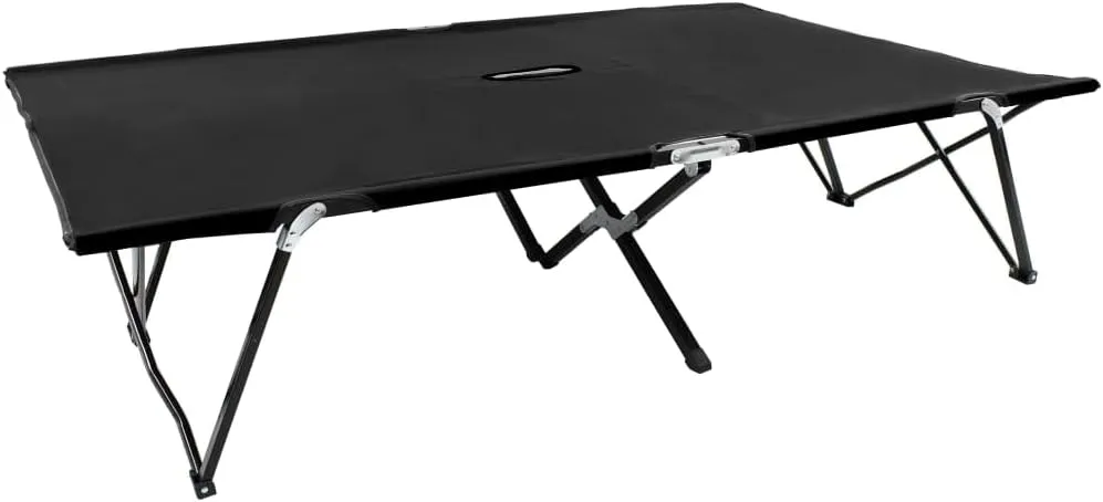 Two Person Folding Sun Lounger Black Steel,Double Camping Cot: Comfortable and Durable for Outdoor Adventures Patio Sun Loungers, Outdoor Seating