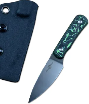 TWO SUN TS150 Fixed Knife M390 Satin Blade Kydex Sheath Outdoor Camping Hunting EDC, green