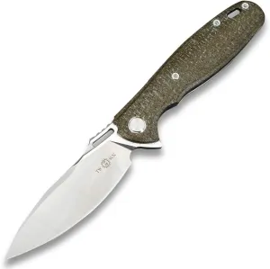 twosun Camping D2 Linen Micarta Flipper Pocket Folder Knife TS162-D2-Linen,Steel