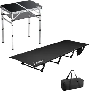 Ultralight Camping Cot Save Effort, Comfortable Camping Bed Supports 350 Lbs with Side Pocket & Folding Camping Table, Aluminum 24" x 16" Adjustable Height