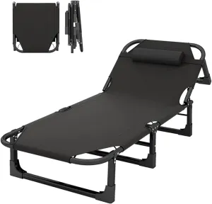 Ultralight Folding Tent Camping Cot Bed 4-Position Backrest Adjustment, Portable Folding Bed 75cm Bed Width, max Loading 551lbs