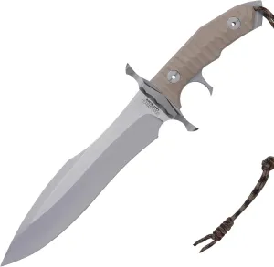 United Cutlery Rambo Last Blood Heartstopper Knife And Leather Sheath - Officially Authorized By Stallone, 7Cr17 Stainless Steel Blade, Micarta Handle, For Movie Memorabilia Collectors