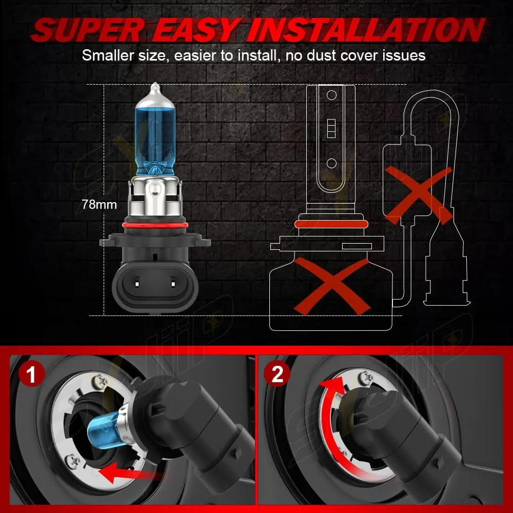 Upgraded Halogen Headlight Bulbs For Honda Civic 2016 2017 2018 2019 2020 2021 2022 2023, 9005 High Beam H11 Low Beam Headlamp Lights, 6000K White, 300% Brightness, Plug N Play, 55W, 4-Pack